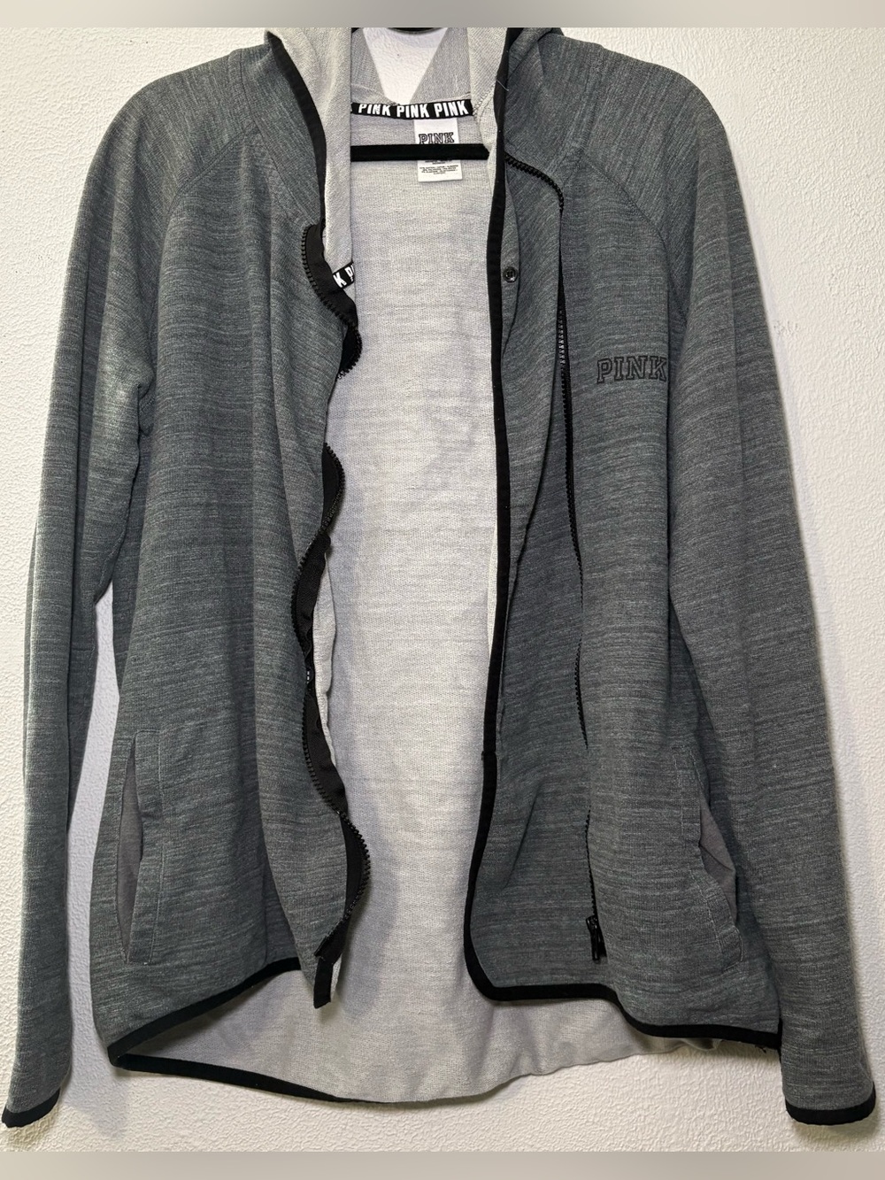 PINK Victoria's Secret Women’s Large Gray Hooded Full-Zip Long Sleeve Sweater